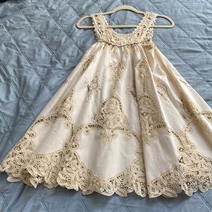 Vintage boho gypsy festival Battenberg lace trapeze dress EUC